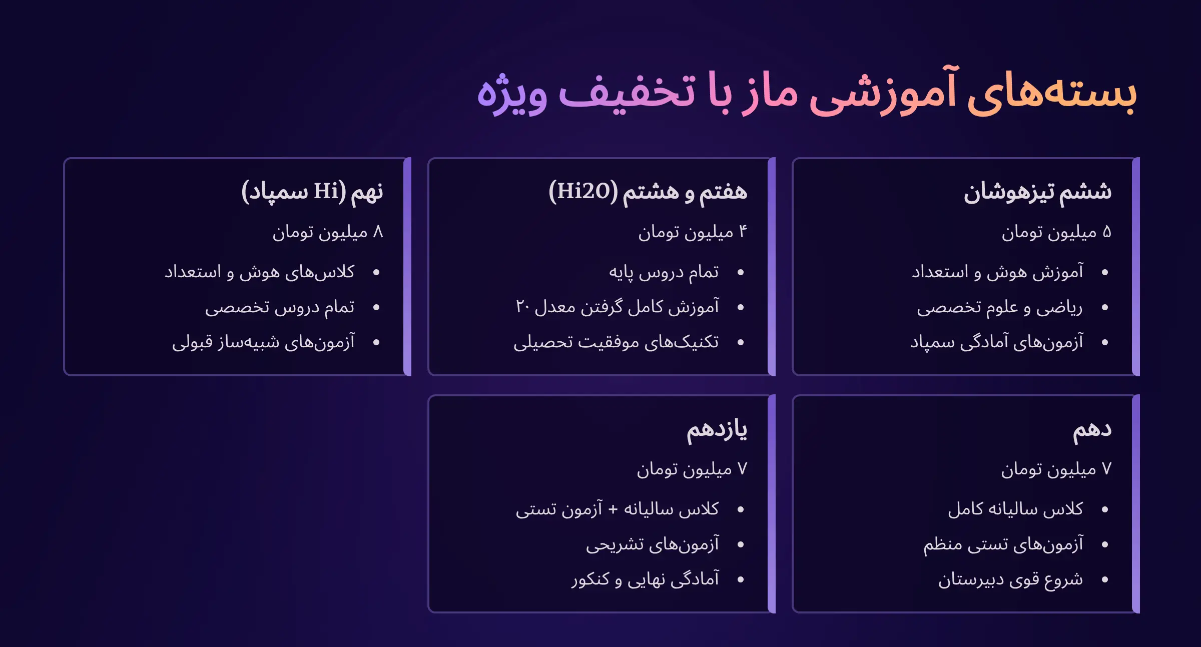 هزینه پکیج های آموزشی ماز