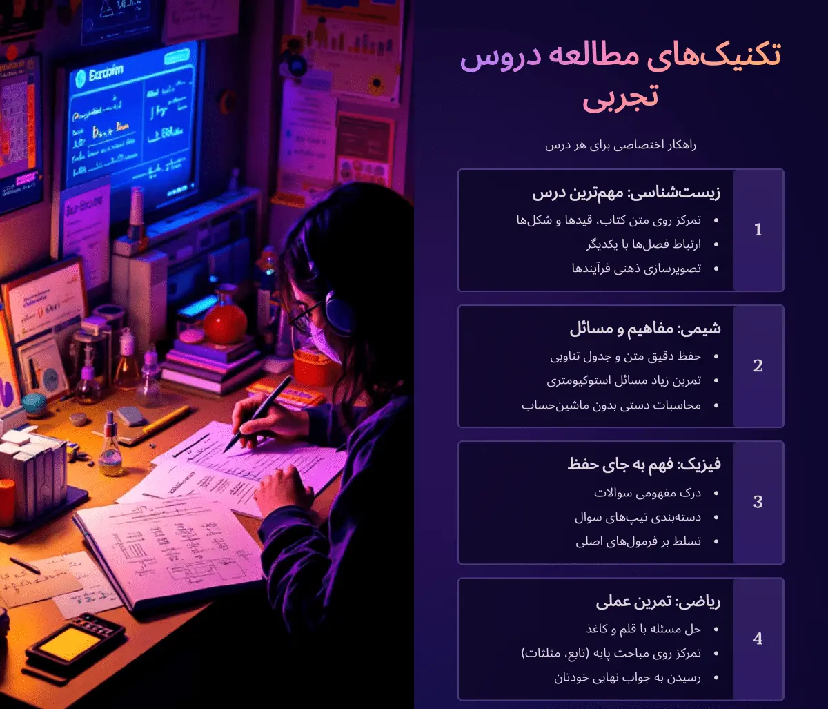 تکنیک های ویژه برای خواندن دروس اختصاصی تجربی