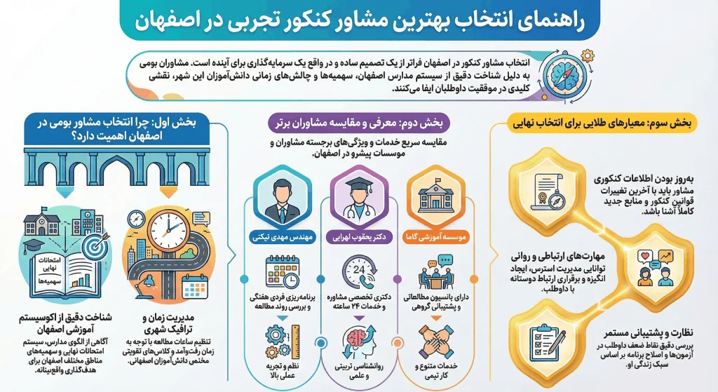 اینفوگرافیک راهنمای انتخاب بهترین مشاور کنکور تجربی اصفهان