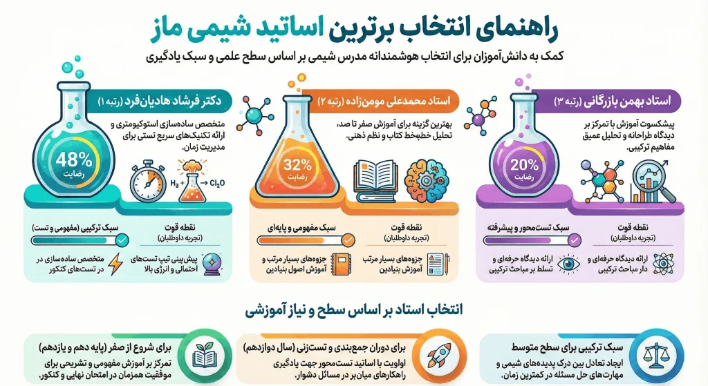 اینفوگرافیک راهنمای انتخاب اساتید برتر شیمی ماز